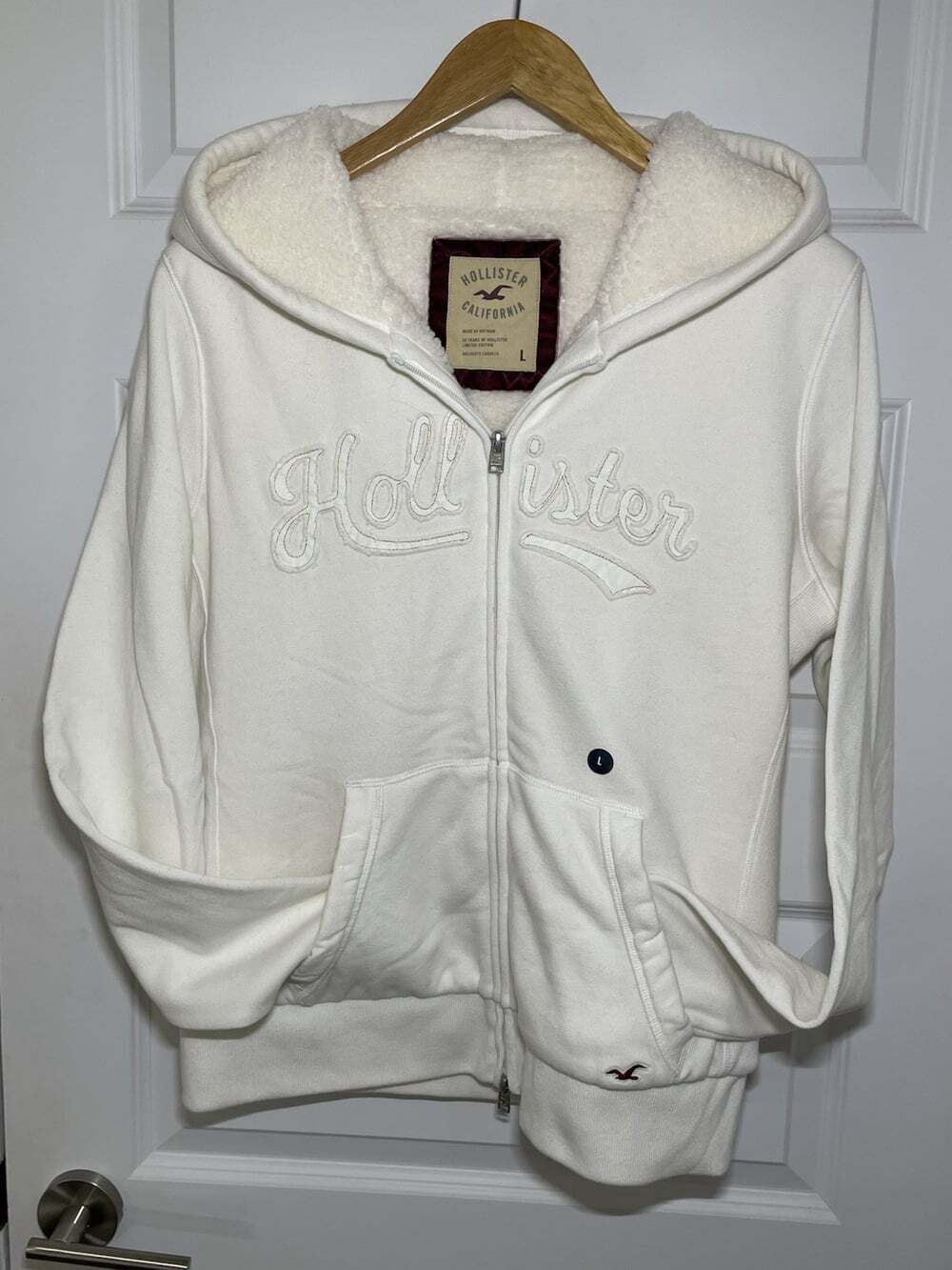 New Hollister Sherpa Lined Full Zip Hoodie 25th Limited Edition Womens L White
